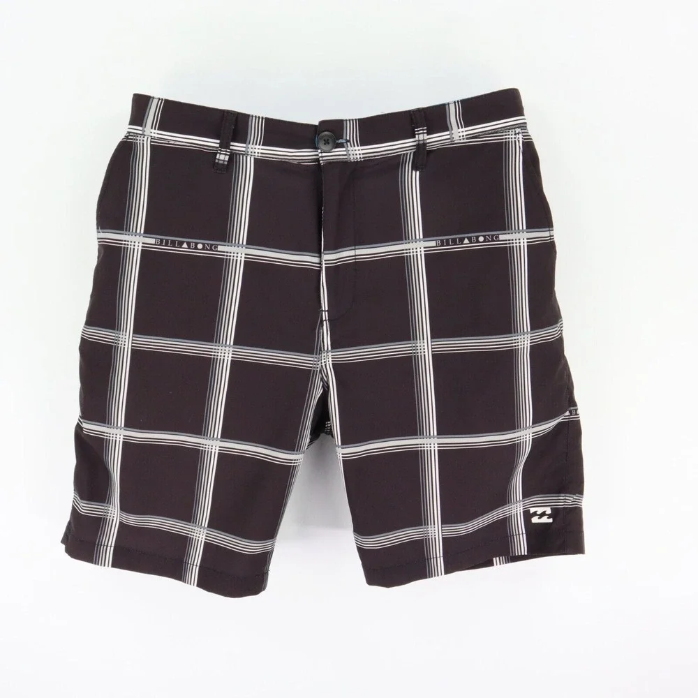 Billabong Board Shorts Mens Size 36 Very Dark‎ Brown Plaid Polyester Pockets